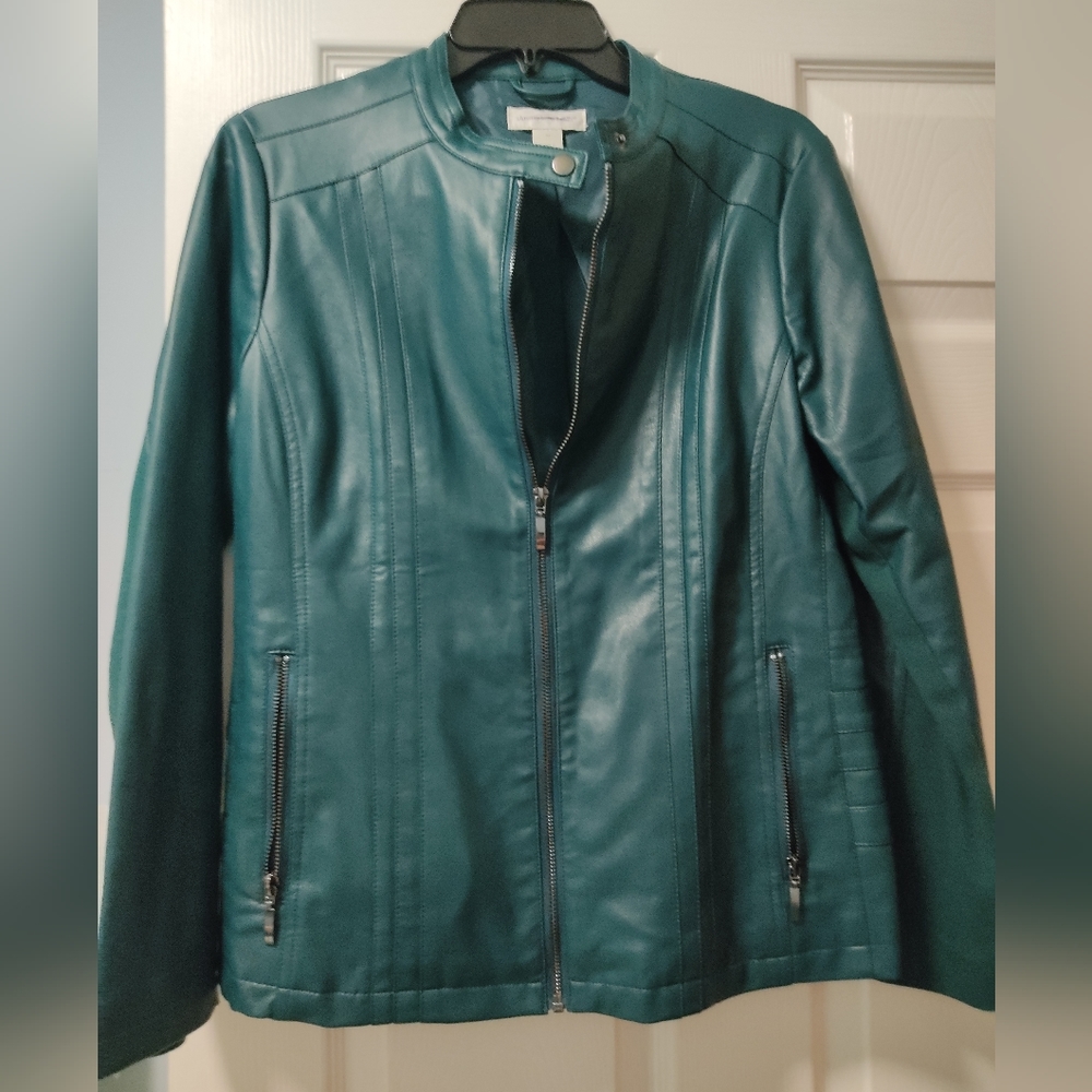 NEW CHRISTOPHER & BANKS GREEN FAUX LEATHER JACKET SIZE M NWT